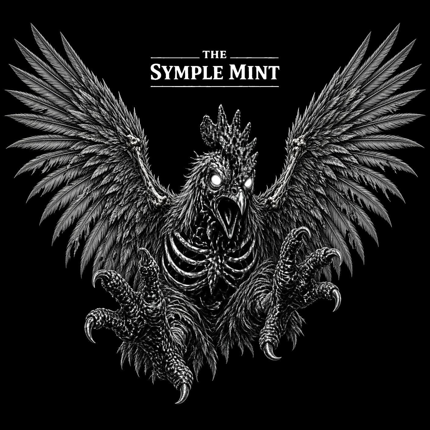 The Symple Mint logo: a skeletal rooster with outstretched wings